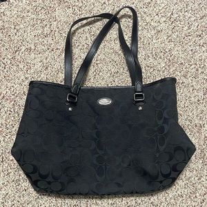 Coach shoulder bag zip top tote in signature black canvas